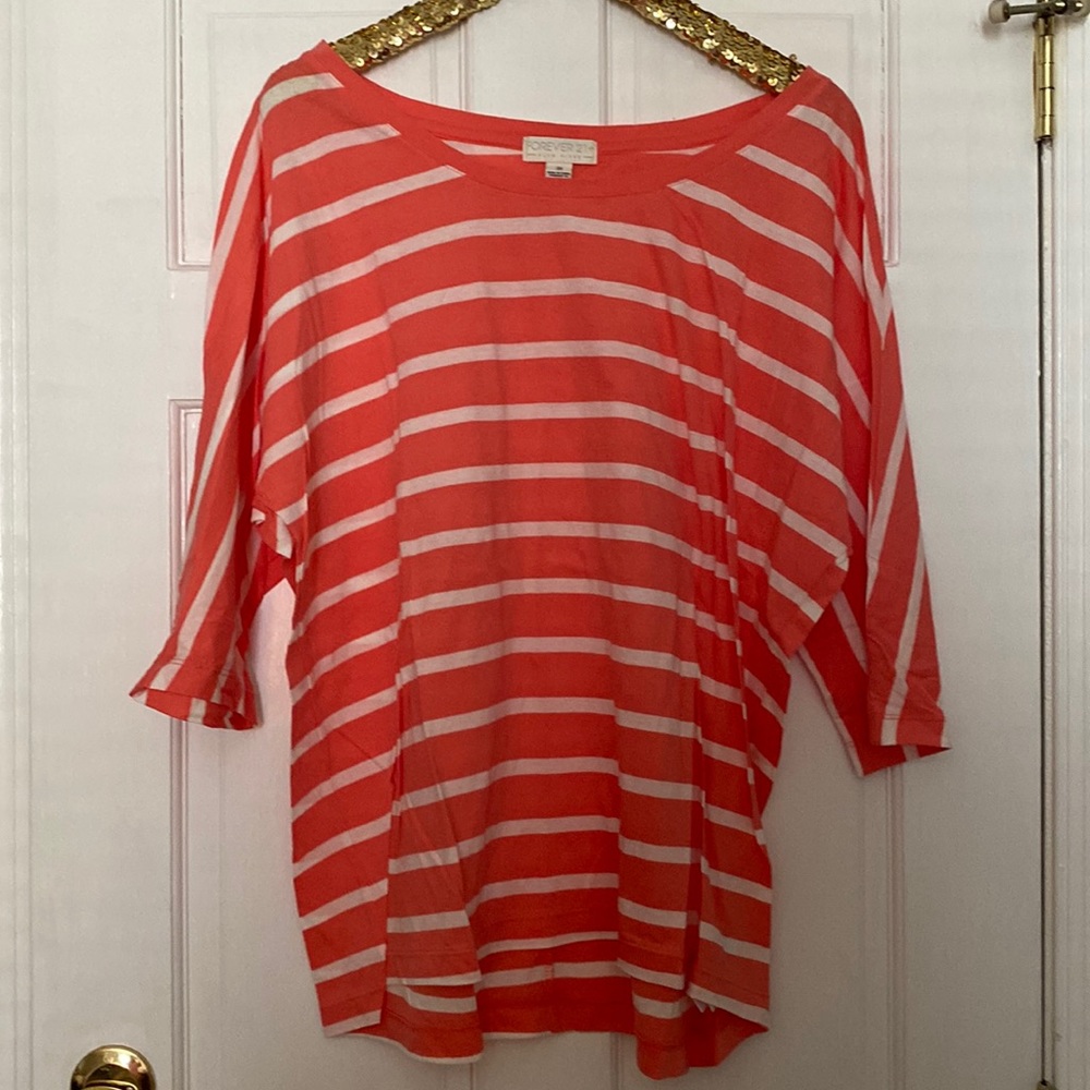 Forever 21+ Coral Striped Top. Size 3X